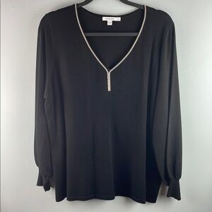 Chico's Black V-Neck Women's Sweater Top Size 2 (large)